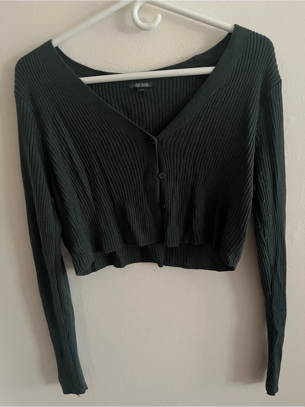Wrangler Black Ribbed V-Neck Cropped Long Sleeve Cardigan